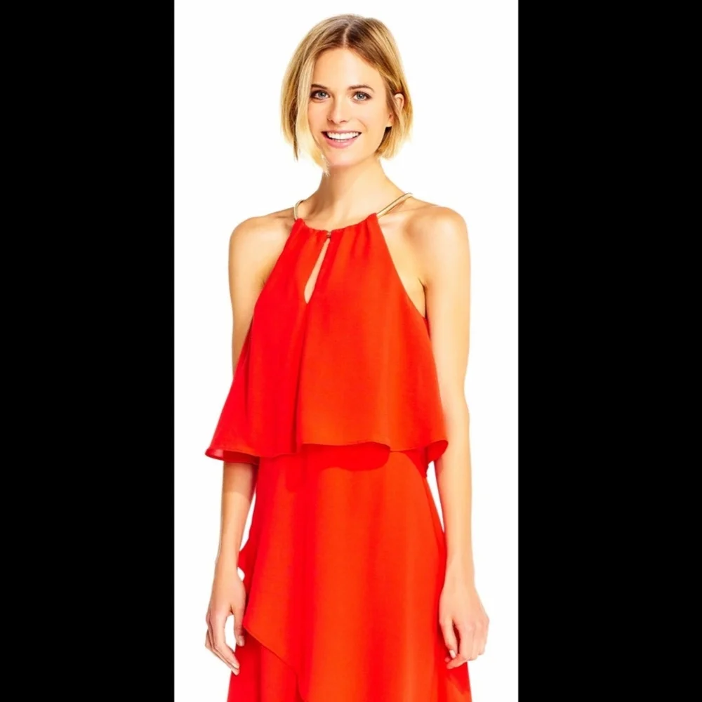 NEW Adrianna Papell High Low Popover Crepe Dress in Fire Orange [SZ 4‎ ] - Picture 8 of 8